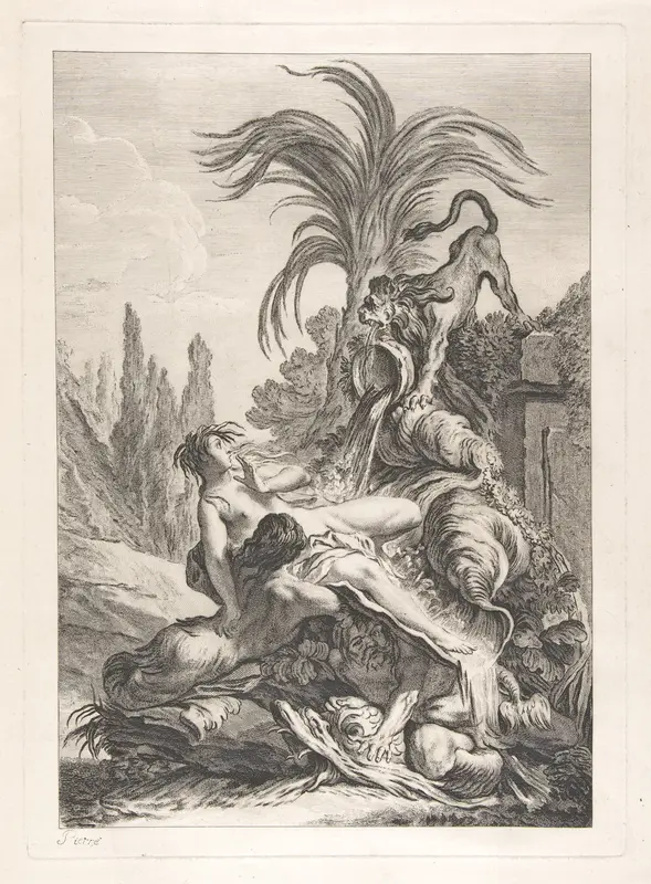 The Frightened Naïad (Une naïade échevelée recule d'efroi à la vue d'un lion) Wall Art by Jean-Baptiste Marie Pierre - High-Resolution Digital Print