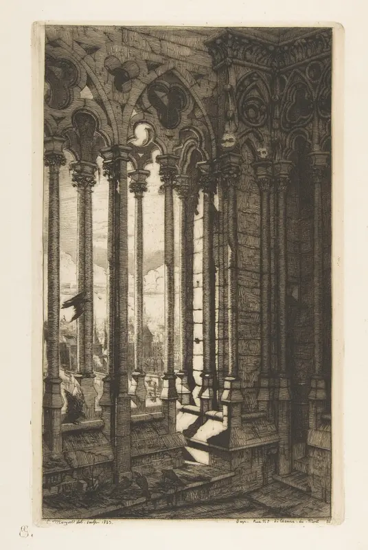 The Gallery, Nôtre-Dame Cathedral, Paris, from "Etchings of Paris" Wall Art by Charles Meryon - High-Resolution Digital Print