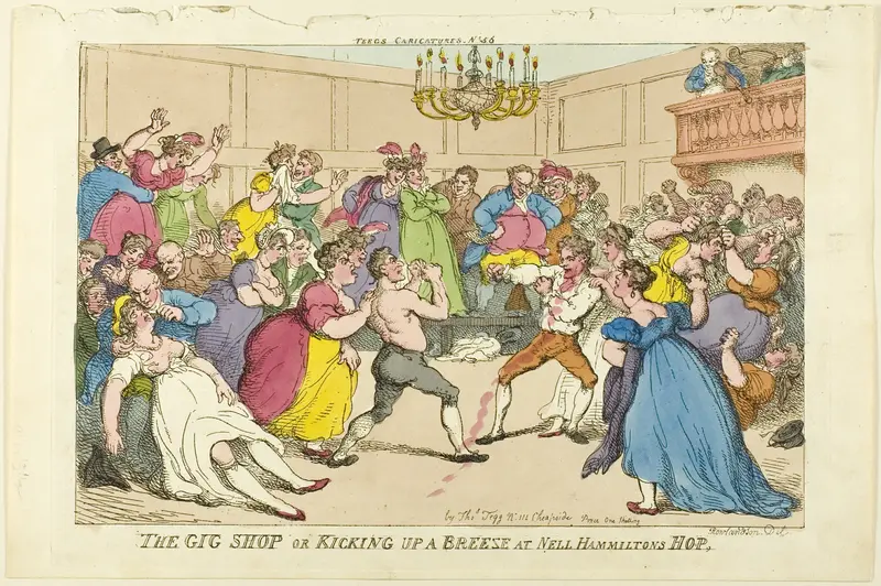 The Gig Shop or Kicking up a Breeze at Nell Hammiltons Hop Wall Art by Thomas Rowlandson - High-Resolution Digital Print