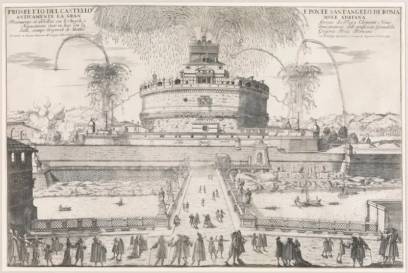 The Girandola at the Castel Sant'Angelo, Rome, 1692 Wall Art by Giovanni Battista Falda - High-Resolution Digital Print