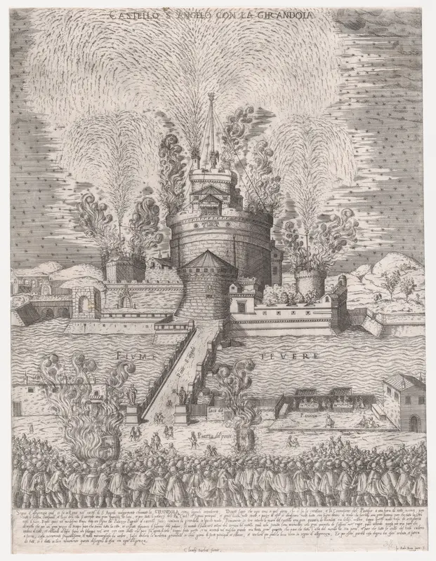 The Girandola at the Castel Sant'Angelo, Rome, from "Speculum Romanae Magnificentiae" Wall Art by Giovanni Ambrogio Brambilla - High-Resolution Digital Print