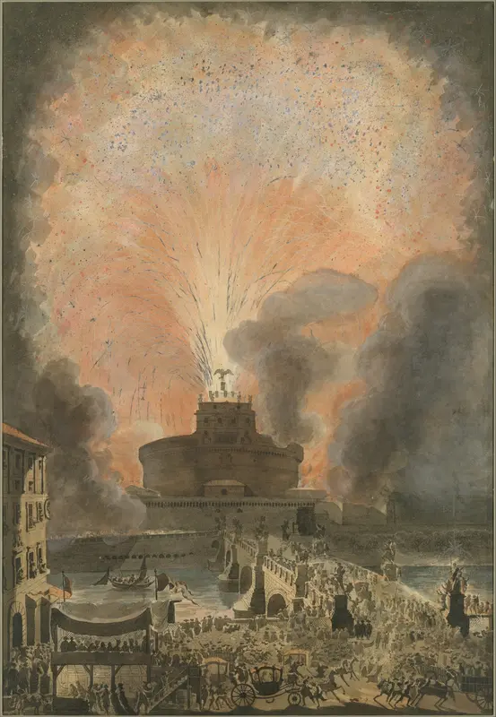 The Girandola at the Castel Sant'Angelo, Rome Wall Art by Louis Jean Desprez - High-Resolution Digital Print