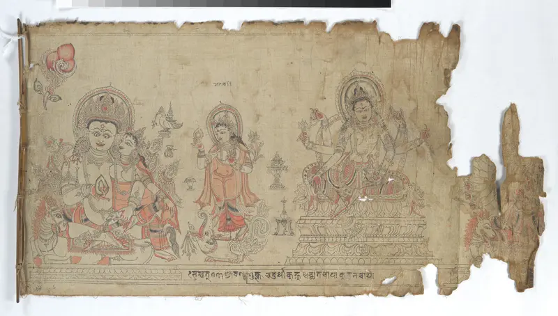 The Goddess Vasudhara Flanked by Kubera and a Fragmentary Durga Wall Art by Unknown - High-Resolution Digital Print