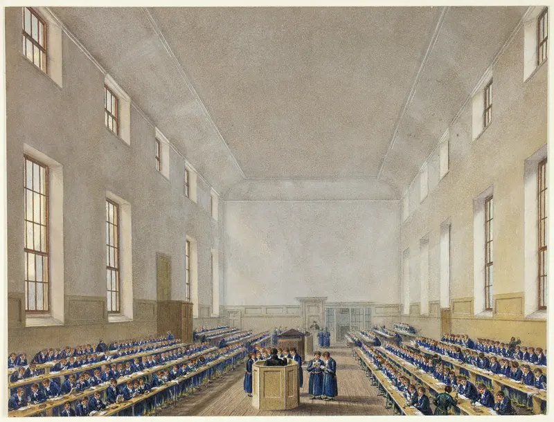 The Grammer School, Christ's Hospital Wall Art by Augustus Charles Pugin - High-Resolution Digital Print