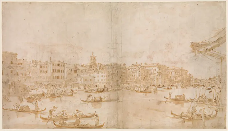 The Grand Canal above the Rialto (recto); A Priest Celebrating Mass and Saint Vincent Ferrer Preaching (verso) Wall Art by Francesco Guardi - High-Resolution Digital Print