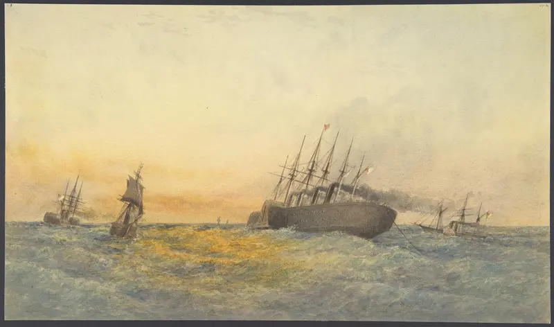 The Great Eastern Under Weigh, July 23rd, 1865: Escort and other Ships, H.M.S. Terrible, H.M.S. Sphinx, The Hawk and Revised: The Caroline Wall Art by Robert Charles Dudley - High-Resolution Digital Print
