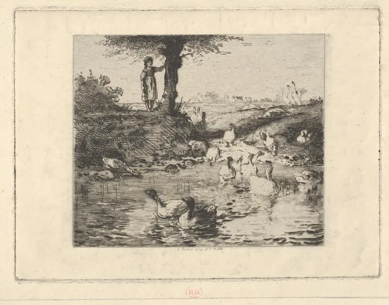 The Guardian of the Geese, after Millet Wall Art by Emile Boilvin - High-Resolution Digital Print