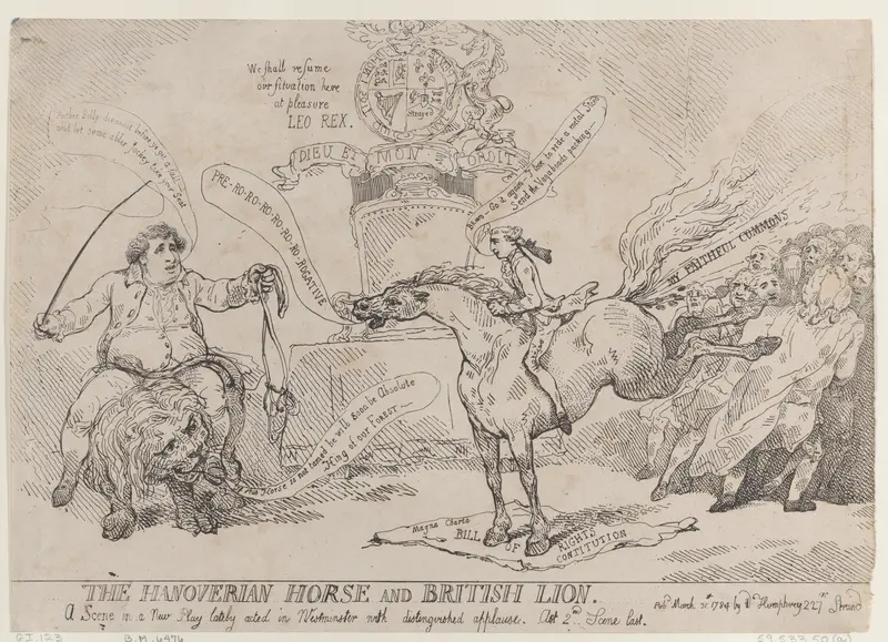 The Hanoverian Horse and British Lion Wall Art by Thomas Rowlandson - High-Resolution Digital Print
