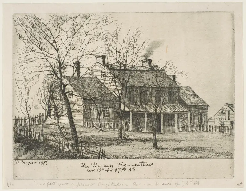 The Harsen Homestead, Corner of 10th Avenue and 70th Street, from "Scenes of Old New York" Wall Art by Henry Farrer - High-Resolution Digital Print