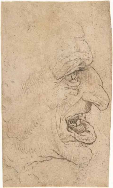 The Head of a Grotesque Man in Profile Facing Right Wall Art by Leonardo da Vinci - High-Resolution Digital Print