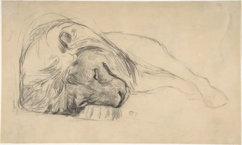 The Head of a Recumbent Lion Wall Art by Pierre Andrieu - High-Resolution Digital Print