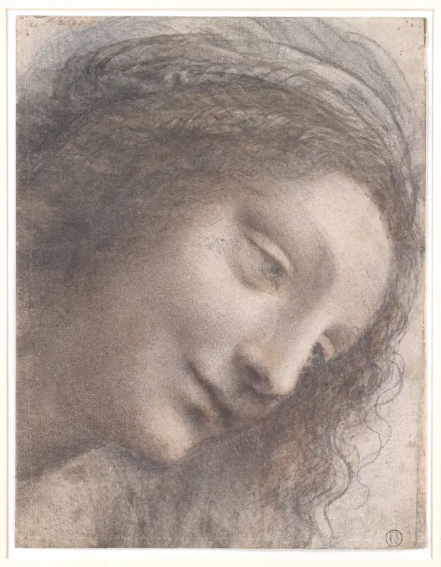 The Head of the Virgin in Three-Quarter View Facing Right Wall Art by Leonardo da Vinci - High-Resolution Digital Print