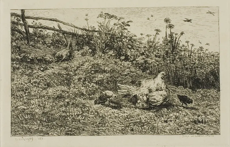The Hen and her Chicks Wall Art by Charles François Daubigny - High-Resolution Digital Print