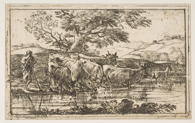 The Herd at the Watering Place Wall Art by Claude Lorrain (Claude Gellée) - High-Resolution Digital Print