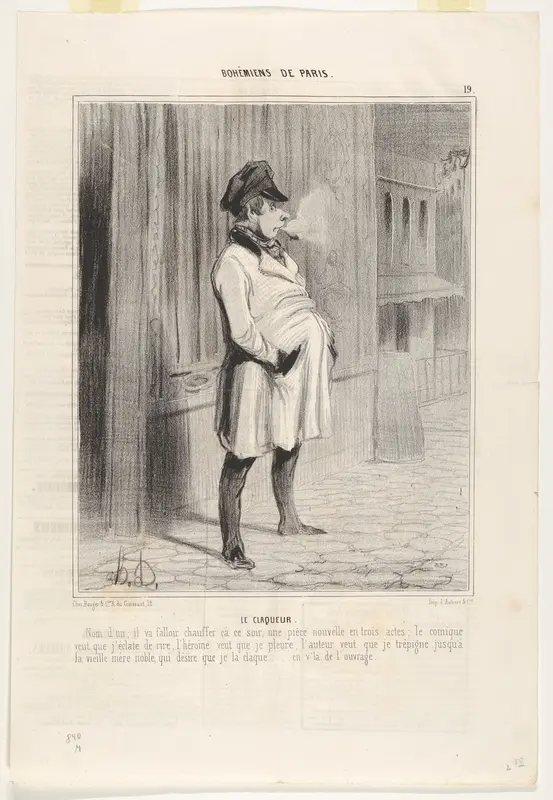 The Hired Clapper, plate 19 from "Artists and Bonvivants of Paris" Wall Art by Honoré Daumier - High-Resolution Digital Print