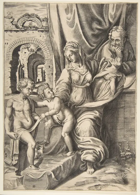 The Holy Family and the infant John the Baptist Wall Art by Giulio Bonasone - High-Resolution Digital Print
