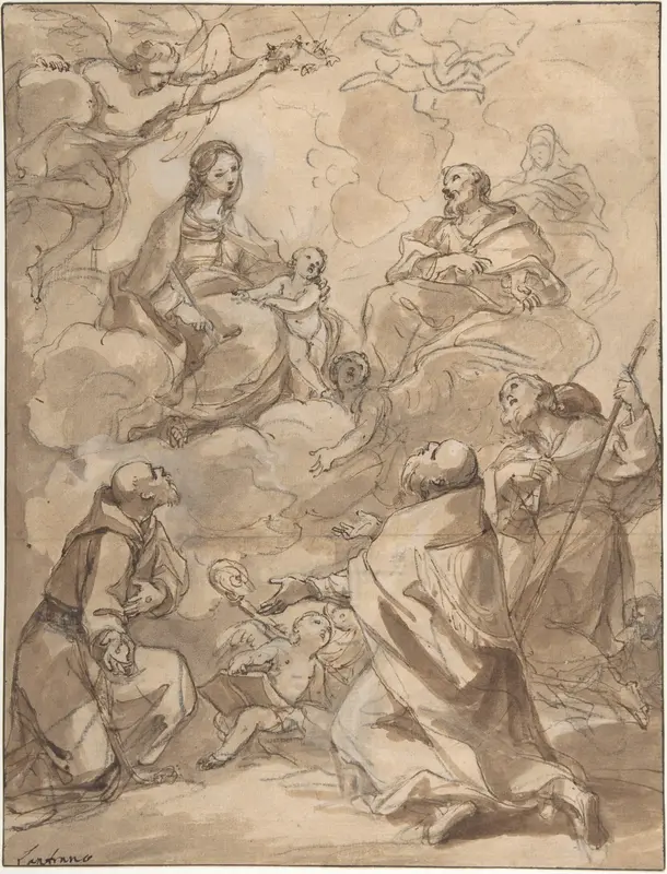 The Holy Family Appearing to St. Francis, St. Augustine, and St. Roch Wall Art by Charles Joseph Natoire - High-Resolution Digital Print