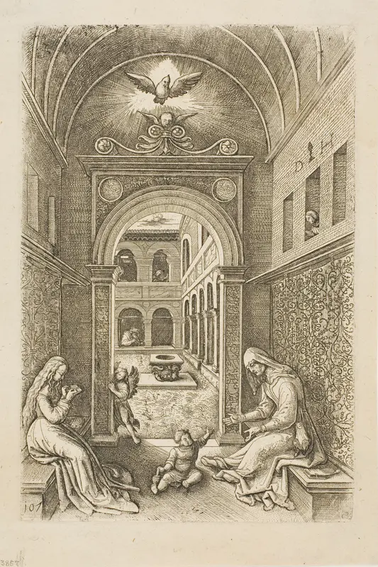 The Holy Family in a Room (Virgin, Child, and Saint Anne) Wall Art by Daniel Hopfer, I - High-Resolution Digital Print