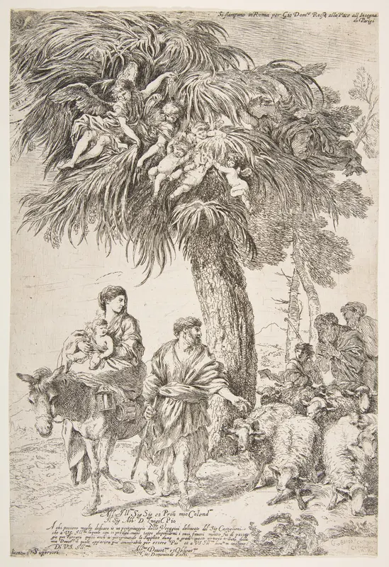 The Holy Family on their flight into Egypt Wall Art by Giovanni Benedetto Castiglione (Il Grechetto) - High-Resolution Digital Print