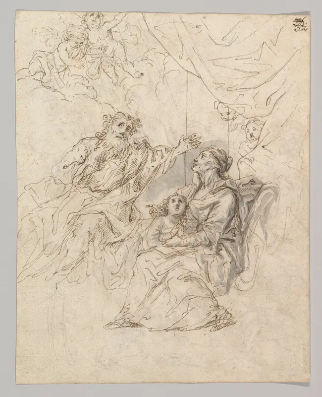 The Holy Family (recto); Moses striking water from a rock (verso) Wall Art by Bartholomaeus Ignaz Weiss - High-Resolution Digital Print