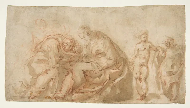 The Holy Family with Attendant Putti Wall Art by Cesare Pollino (Cesare dal Francia or Franchi) - High-Resolution Digital Print