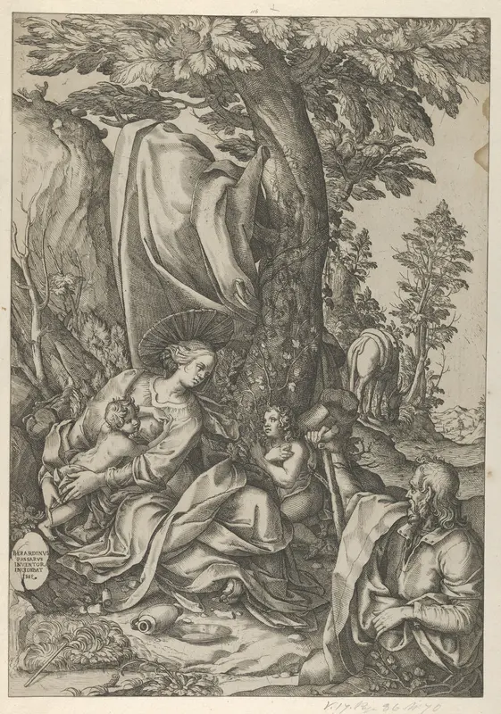 The Holy Family with John the Baptist in a landscape Wall Art by Bernardino Passeri - High-Resolution Digital Print