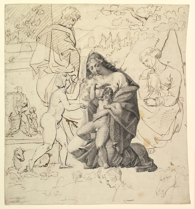 The Holy Family with Saint Anne and Saint John in a classical landscape; verso: The Holy Family with Saint Anne and Saint John Wall Art by Karl Joseph Aloys Agricola - High-Resolution Digital Print