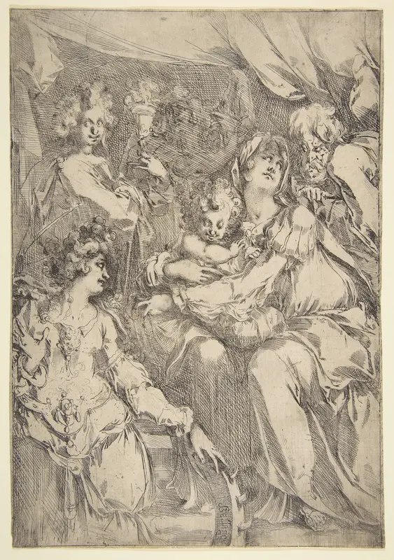The Holy Family with Saint Catherine, Saint John the Evangelist and an Angel Wall Art by Jacques Bellange - High-Resolution Digital Print