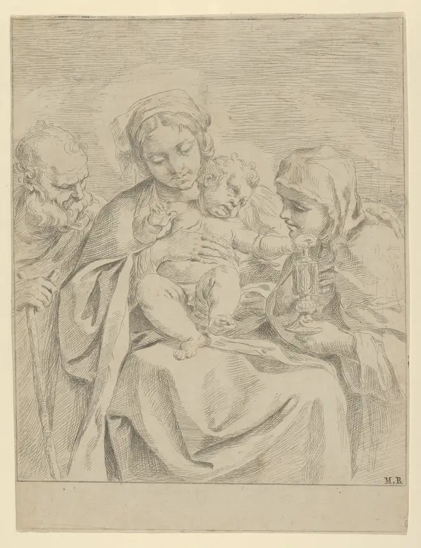 The Holy Family with Saint Clare (counterproof) Wall Art by Guido Reni - High-Resolution Digital Print