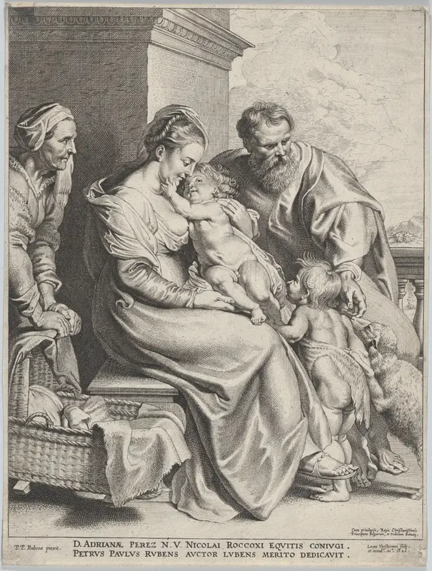 The Holy Family with Saint Elizabeth and John the Baptist as a Child Wall Art by Lucas Vorsterman I - High-Resolution Digital Print