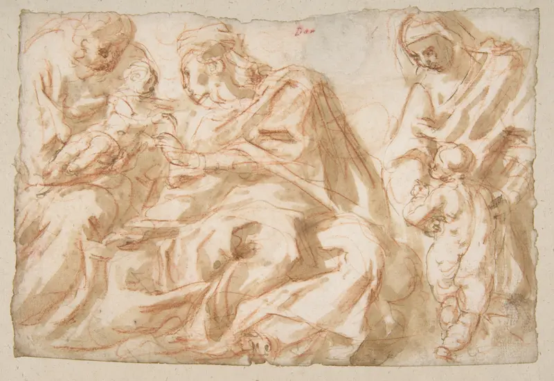 The Holy Family with Saint Elizabeth and the Infant Baptist Wall Art by Cesare Pollino (Cesare dal Francia or Franchi) - High-Resolution Digital Print