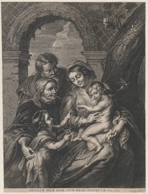 The Holy Family with Saint Elizabeth and the infant Saint John the Baptist, holding a bird on a string Wall Art by Anonymous - High-Resolution Digital Print