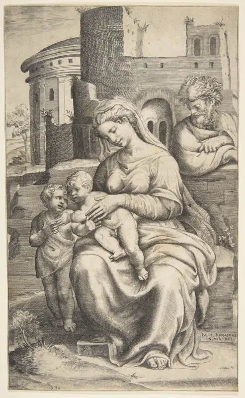 The Holy Family with Saint John the Baptist Wall Art by Giulio Bonasone - High-Resolution Digital Print