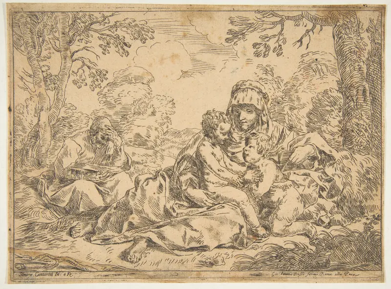 The Holy Family with Saint John the Baptist, copy after Cantarini Wall Art by Simone Cantarini - High-Resolution Digital Print