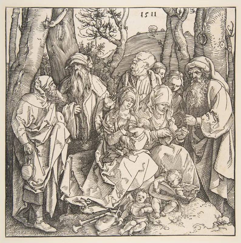 The Holy Family with Saints and Two Musical Angels Wall Art by Albrecht Dürer - High-Resolution Digital Print
