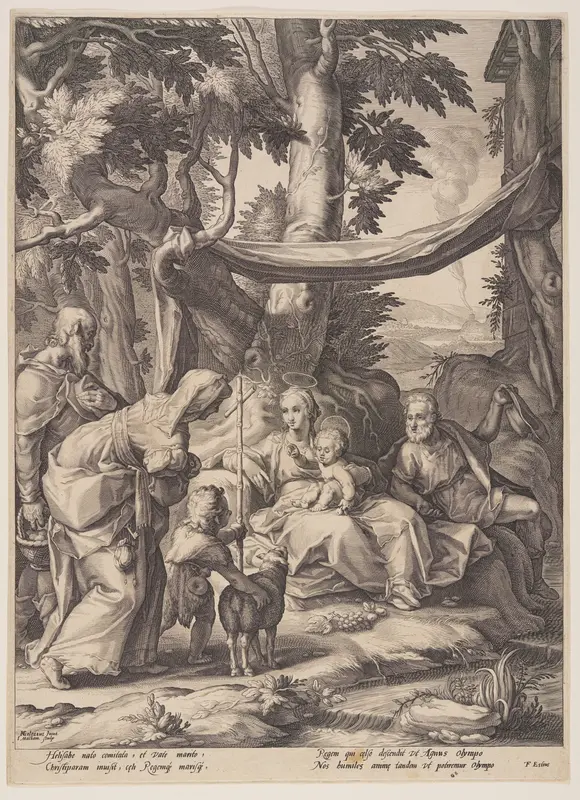 The Holy Family with Saints Elizabeth, Zacharias and John Wall Art by Jacob Matham - High-Resolution Digital Print
