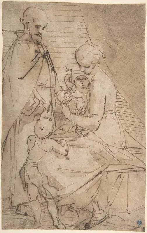 The Holy Family with the Infant Baptist Wall Art by Luca Cambiaso - High-Resolution Digital Print