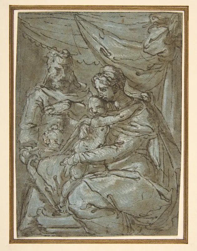 The Holy Family with the Infant Baptist Wall Art by Girolamo Siciolante da Sermoneta - High-Resolution Digital Print