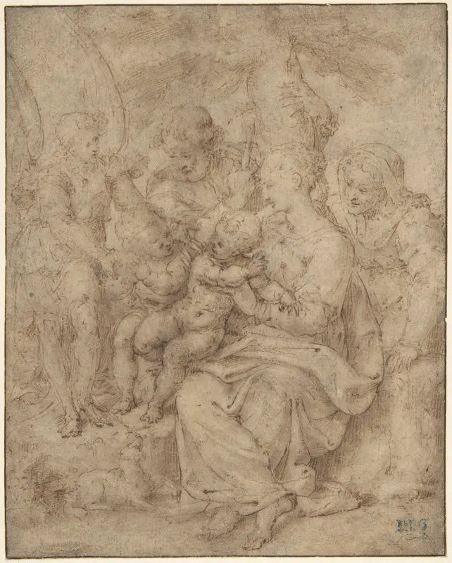 The Holy Family with the Infant Baptist, Saint Elizabeth, and an Attendant Angel Wall Art by Aurelio Luini - High-Resolution Digital Print