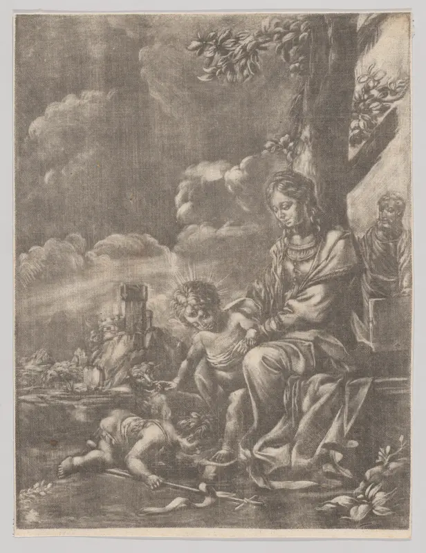 The Holy Family with the infant Saint John kissing Christ's feet Wall Art by Anonymous - High-Resolution Digital Print