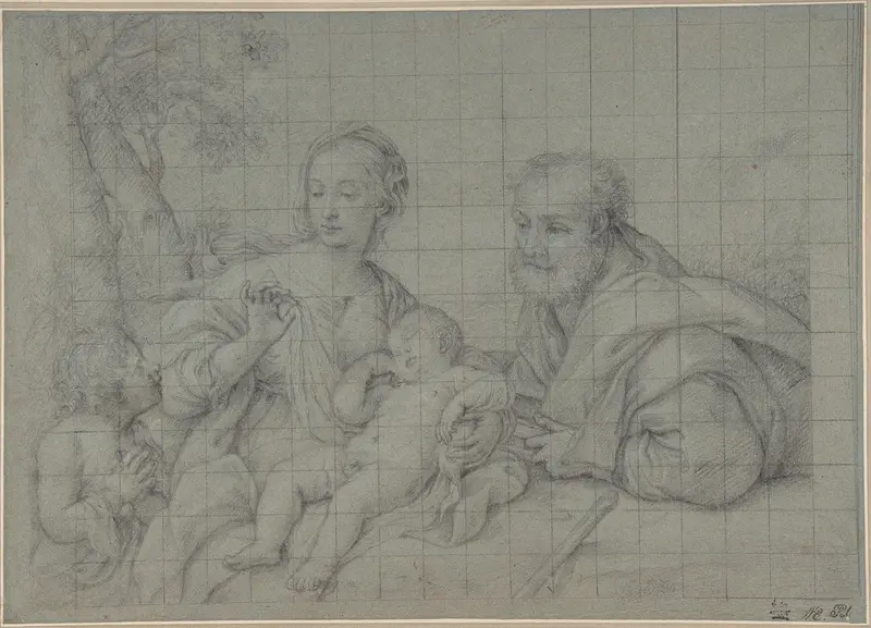 The Holy Family with the Infant Saint John the Baptist Wall Art by Sassoferrato (Giovanni Battista Salvi) - High-Resolution Digital Print