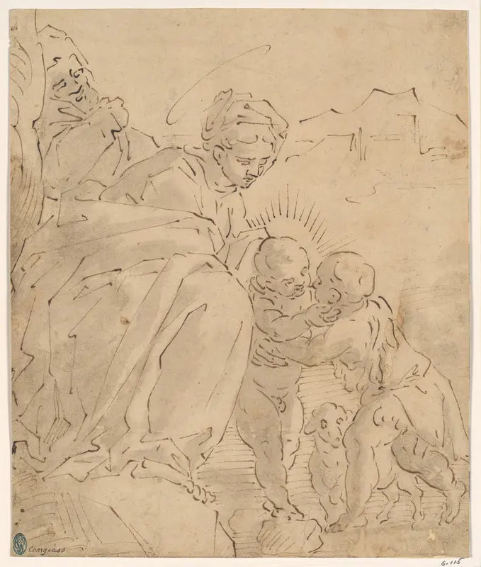 The Holy Family with the Young Saint John the Baptist Wall Art by School of Cambiaso - High-Resolution Digital Print