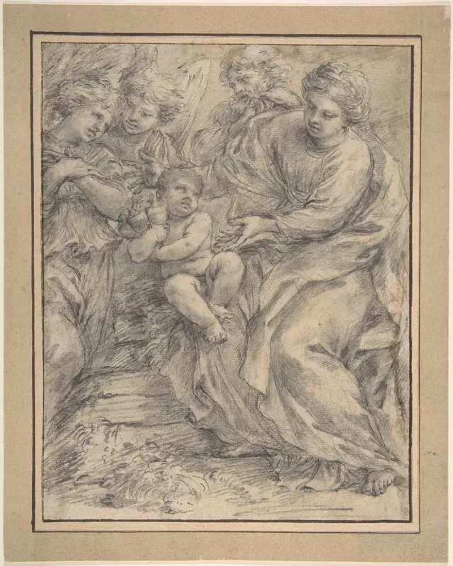 The Holy Family with Two Angels Wall Art by Alessandro Algardi - High-Resolution Digital Print