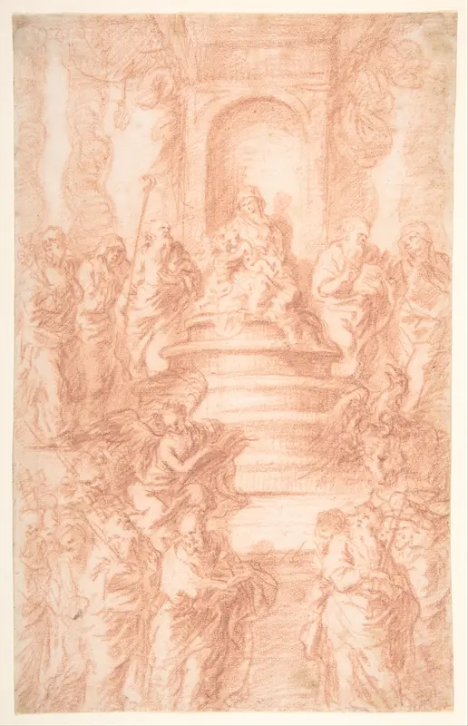 The Holy Kinship (Madonna and Child and St. John) with Prophets and Symbols of the Four Evangelists Wall Art by Joachim von Sandrart - High-Resolution Digital Print