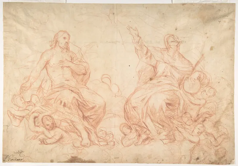 The Holy Trinity (recto); Studies of Seated Female Figures (the Virgin and another Saint?) (verso) Wall Art by Luca Giordano - High-Resolution Digital Print