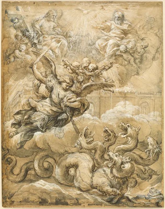 The Holy Trinity with Saint Michael Conquering the Dragon Wall Art by Pietro da Cortona - High-Resolution Digital Print