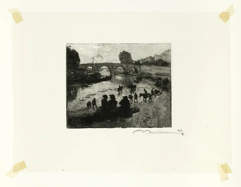 The Horse Pond at the Pont Marie, plate ten from Le Long de la Seine et des Boulevards