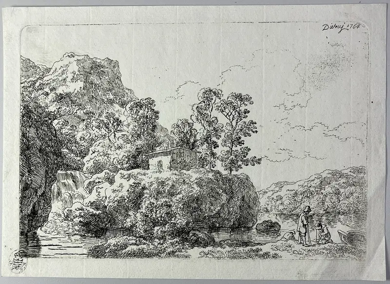The Hut on a Rock Near a Stream Wall Art by Christian Wilhelm Ernst Dietrich - High-Resolution Digital Print