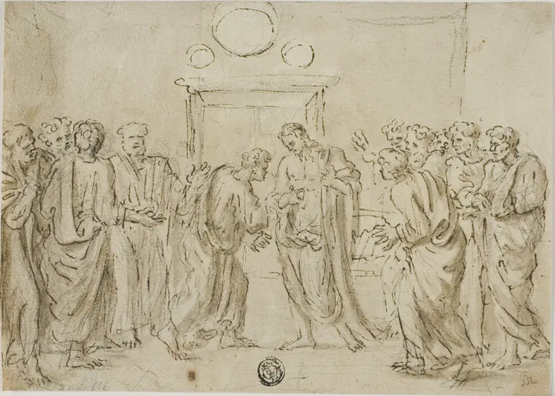 The Incredulity of Saint Thomas (recto); Sketches of Figures (verso) Wall Art by Style of Nicolas Poussin - High-Resolution Digital Print