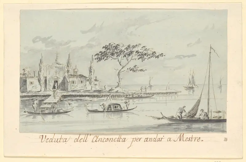 The Island of L'Anconetta, on the Way to Mestre, with the Church of La Madonnetta Wall Art by Giacomo Guardi - High-Resolution Digital Print